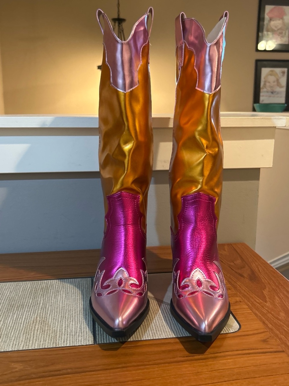 Metallic Pink & Gold Women's Western Heeled Boots - Picture 3 of 7